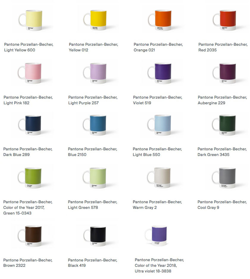 Pantone Becher Farben